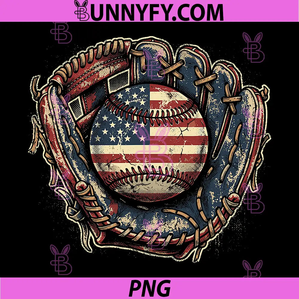 Patriotic Baseball Glove Drip PNG, American Flag Baseball PNG