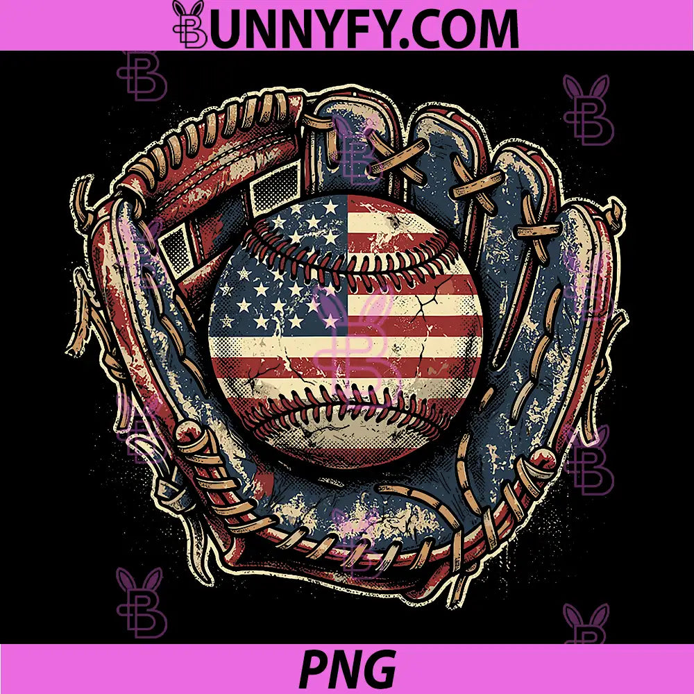 Patriotic Baseball Glove Drip PNG, American Flag Baseball PNG