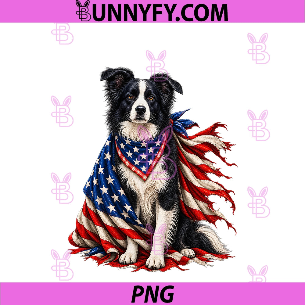 Patriotic Border Collie American Flag PNG, Bandana 911 PNG