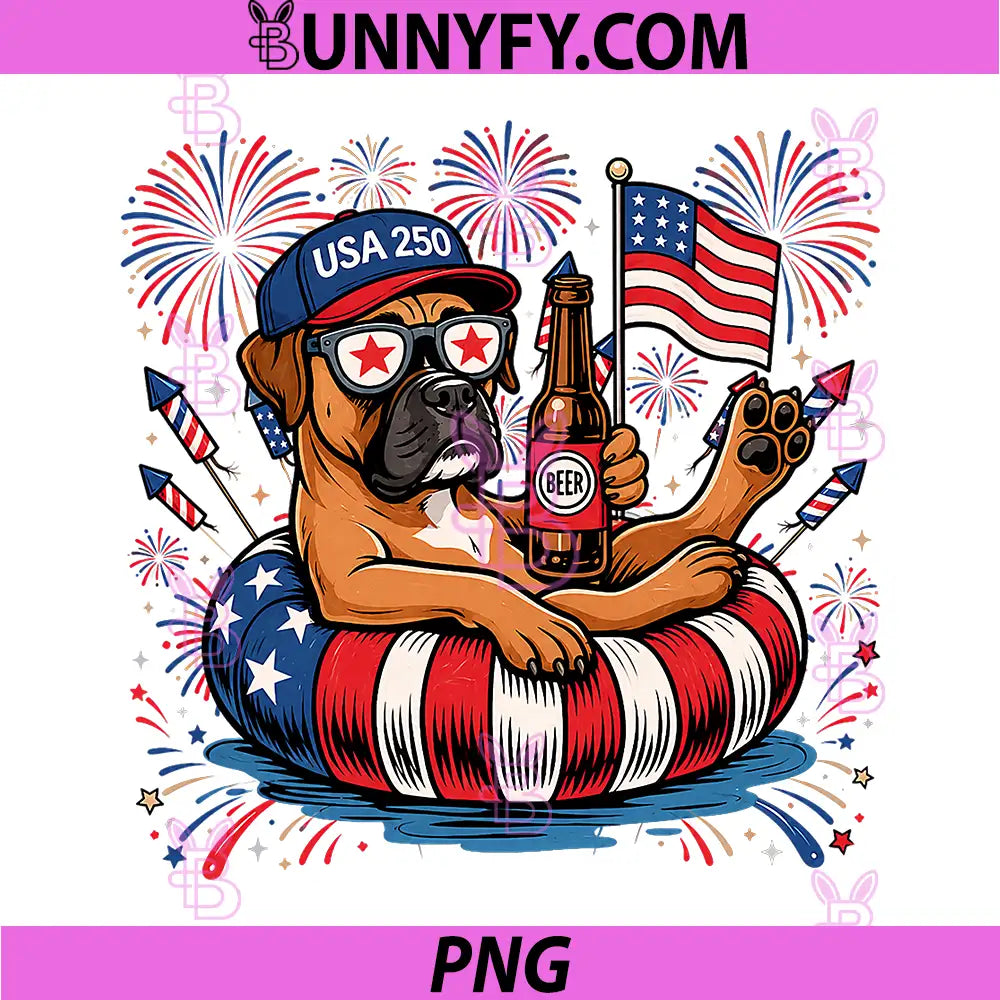 Patriotic Boxer 4th of July PNG, USA 250 Years Dog Lover PNG