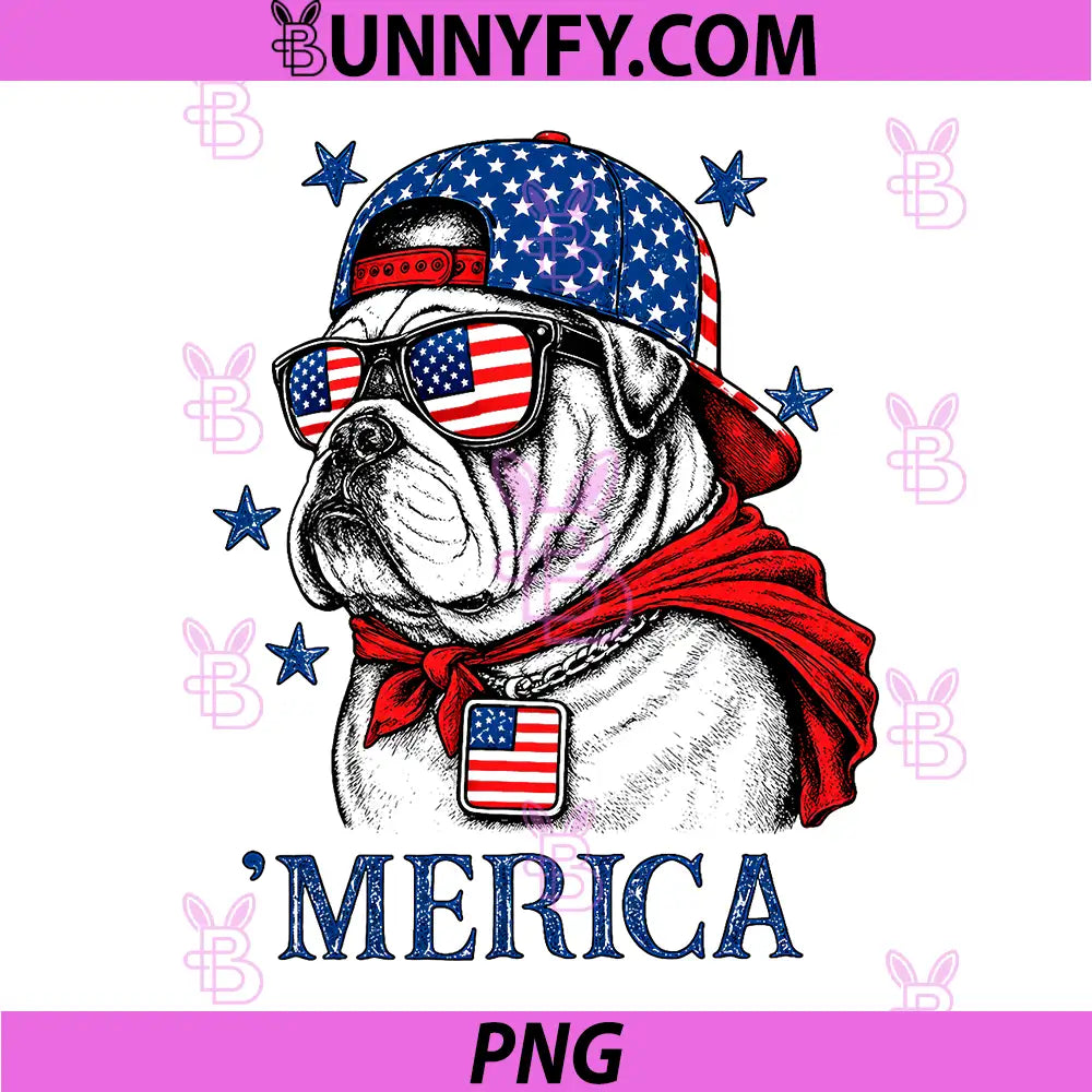 Patriotic Bulldog Merica PNG, American Flag 4th of July Dog Lover PNG