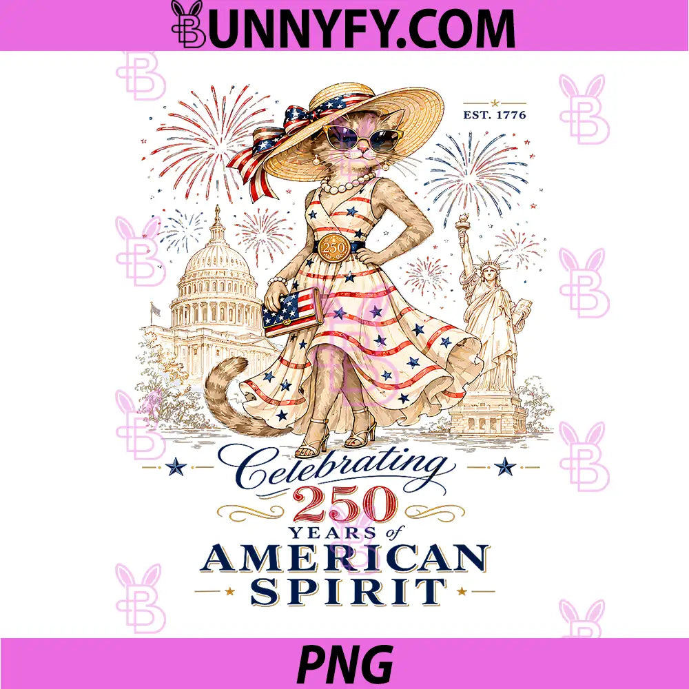 Patriotic Cat 250 Years PNG, Americans Spirit 4th of July PNG