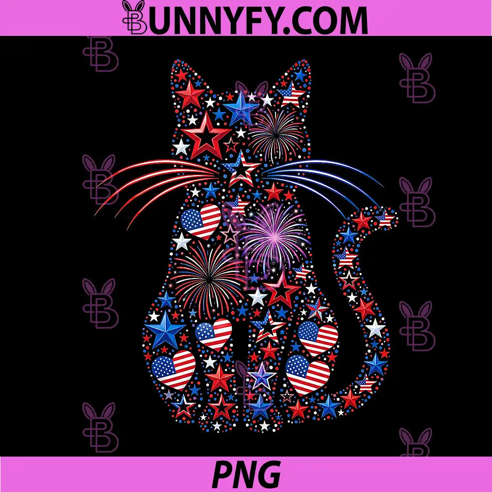 Patriotic Cat 4th of July Funny PNG, Cat Mom USA Flag Fireworks PNG