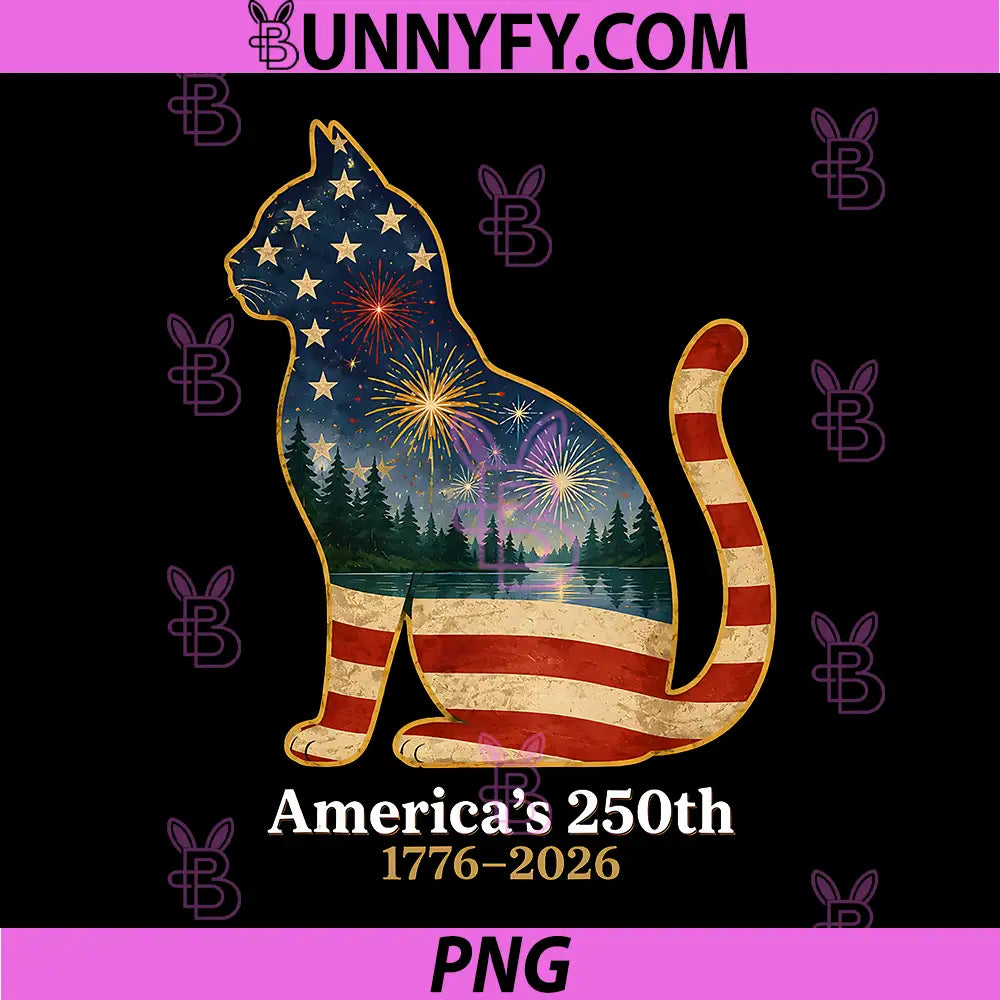 Patriotic Cat Americas 250th PNG, Anniversary 1776 2026 PNG