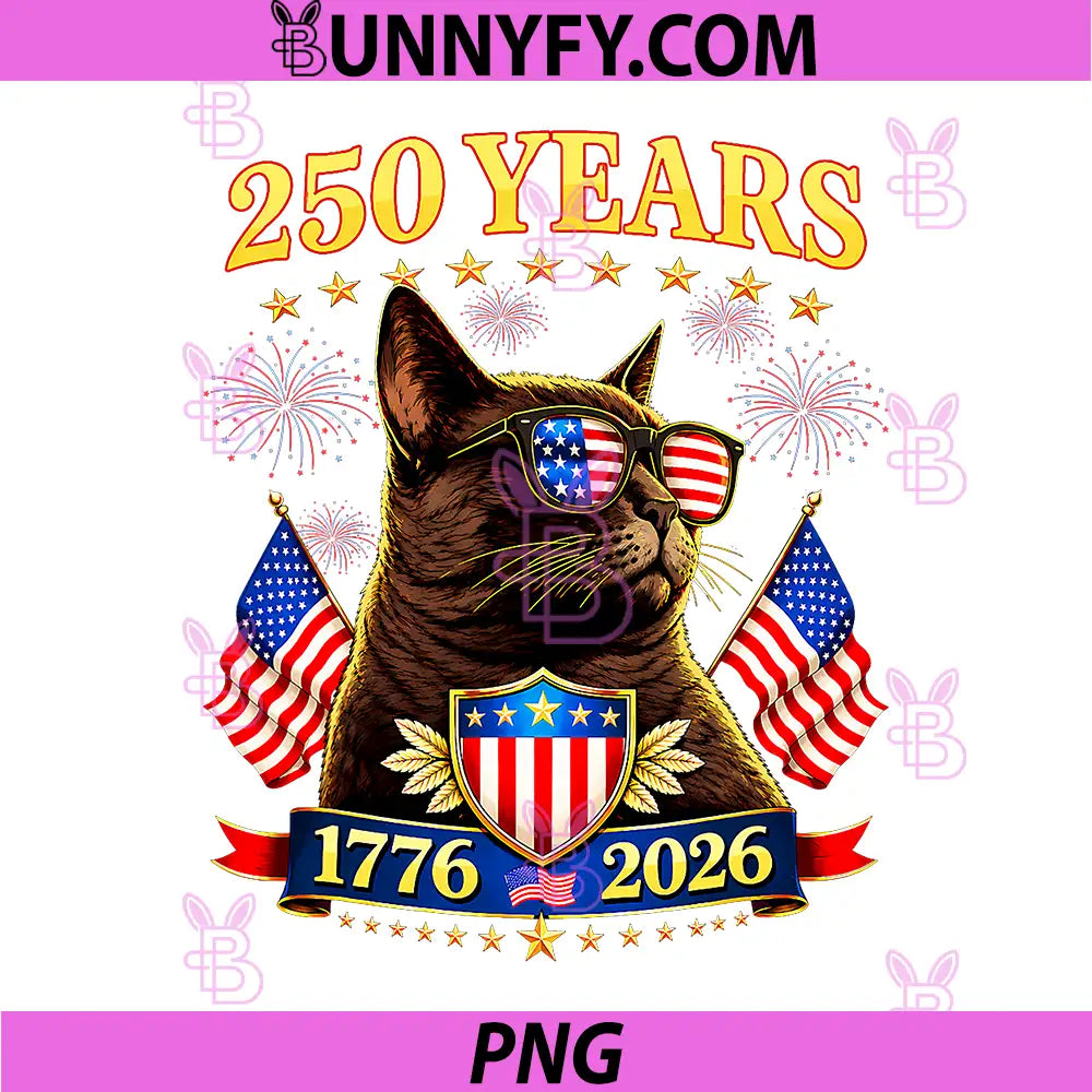 Patriotic Cat Americas 250th PNG, 1776 2026 Fourth of July PNG 