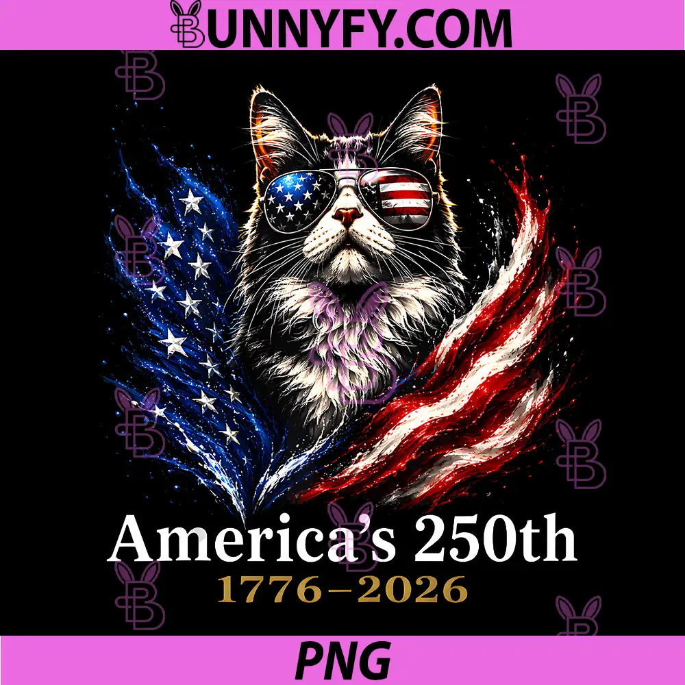 Patriotic Cat Lover USA 250th PNG, Anniversary 1776-2026 American PNG