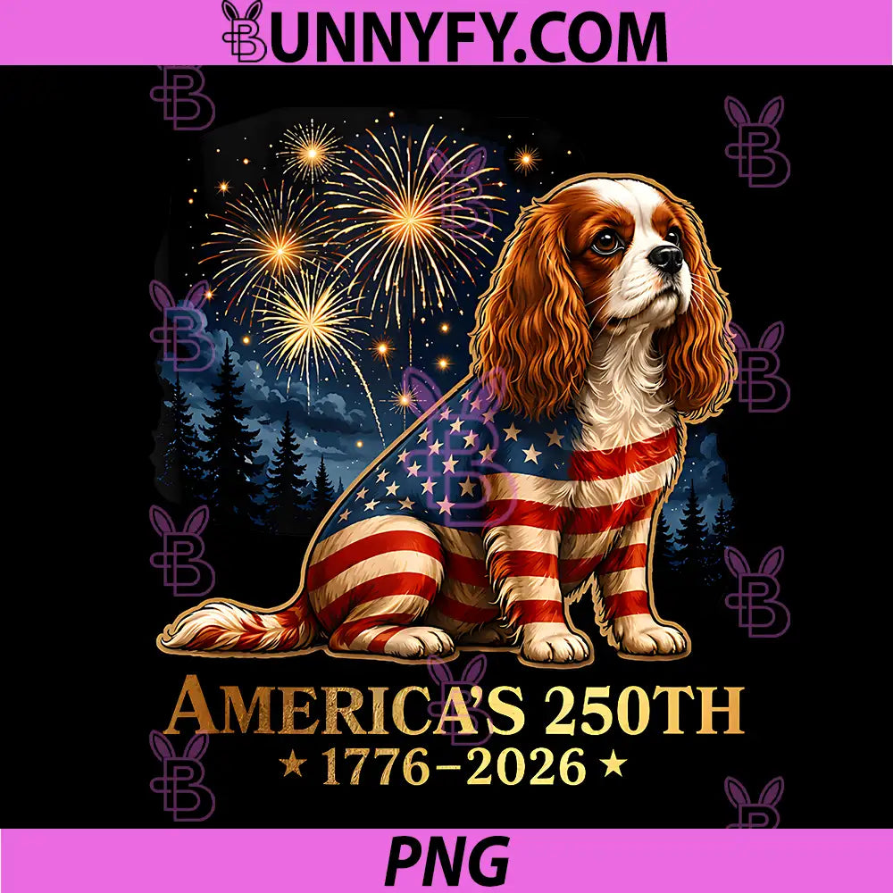 Patriotic Cavalier King Charles PNG, Spaniel Dog Americas 250th PNG