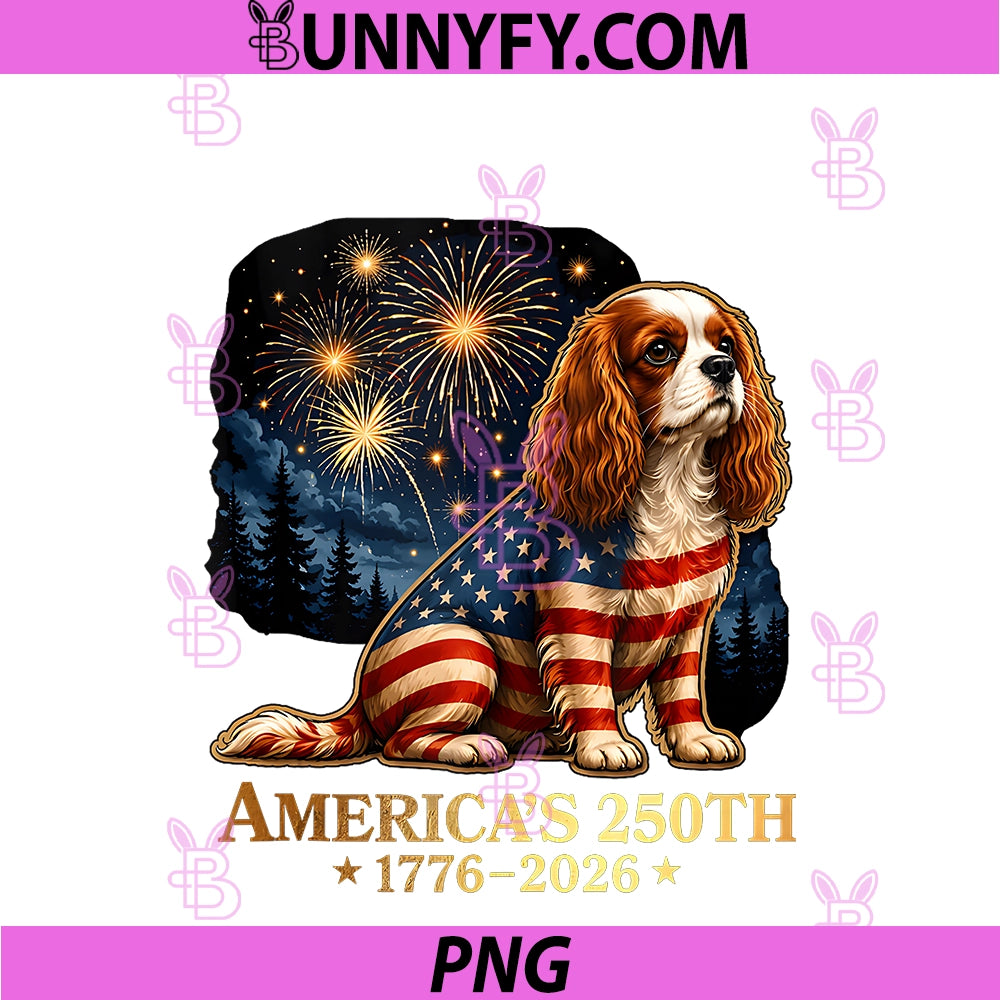 Patriotic Cavalier King Charles Spaniel Dog PNG, America's 250th PNG