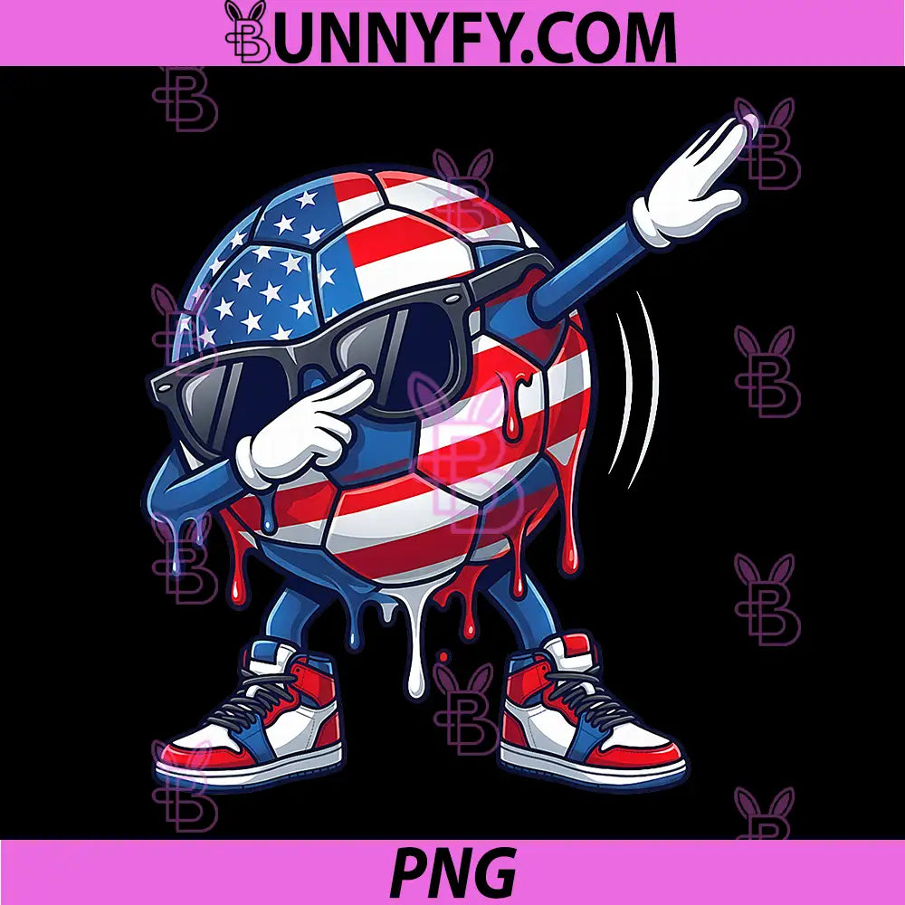 Patriotic Dabbing Soccer PNG, Ball Ice Cream Drip 4th of July PNG