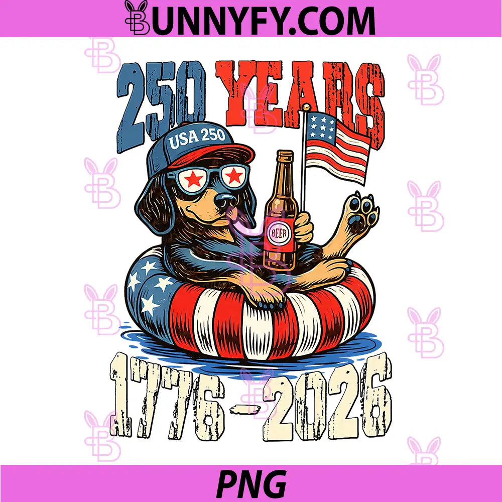 Patriotic Dog Dachshund 250th PNG, Anniversary 4th of July Retro PNG