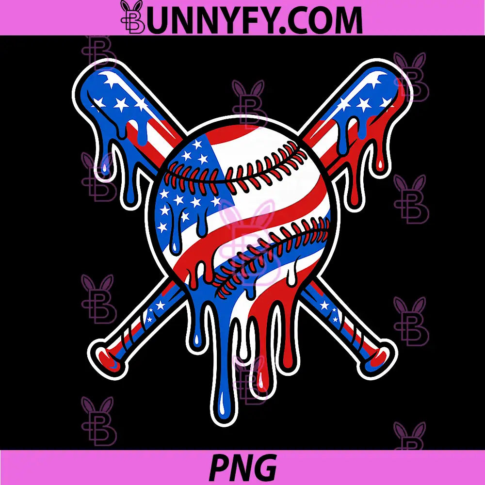 Patriotic Drip American Flag PNG, Drip Baseball Sport Lover PNG