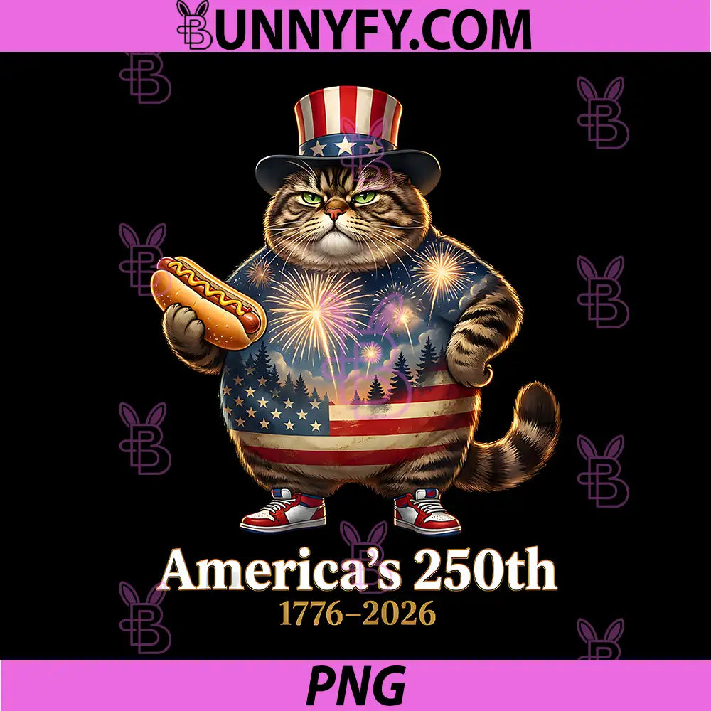 Patriotic Fat Cat Americas PNG, 250th Anniversary 1776 2026 PNG