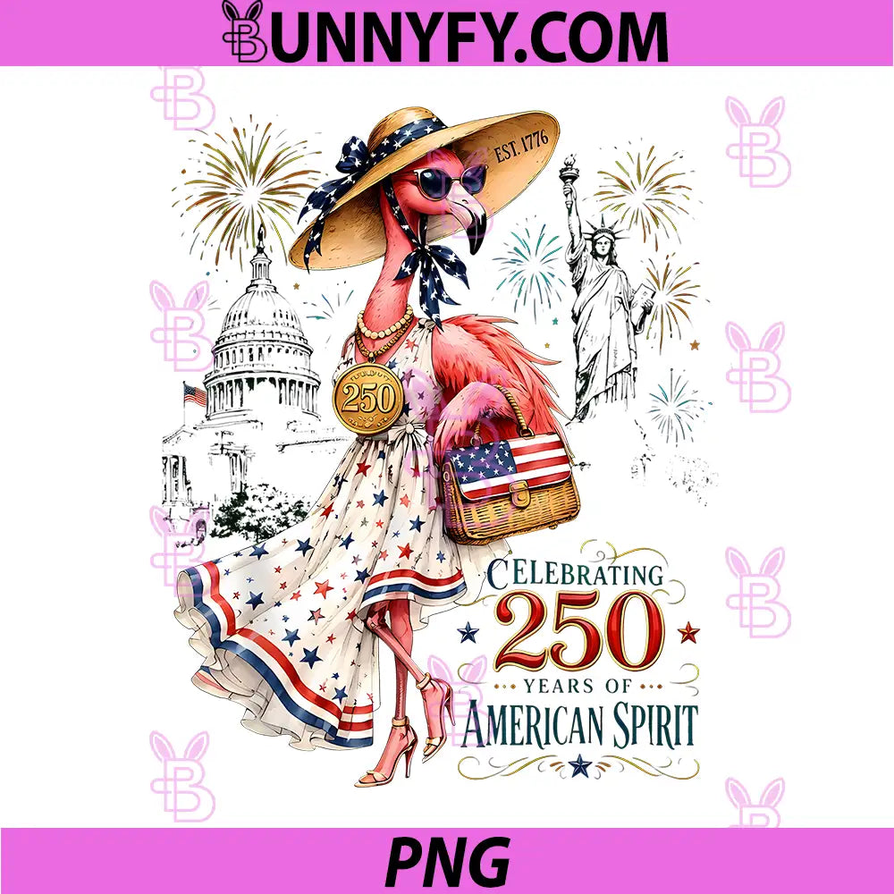 Patriotic Flamingo 250 Years PNG, American Spirit PNG