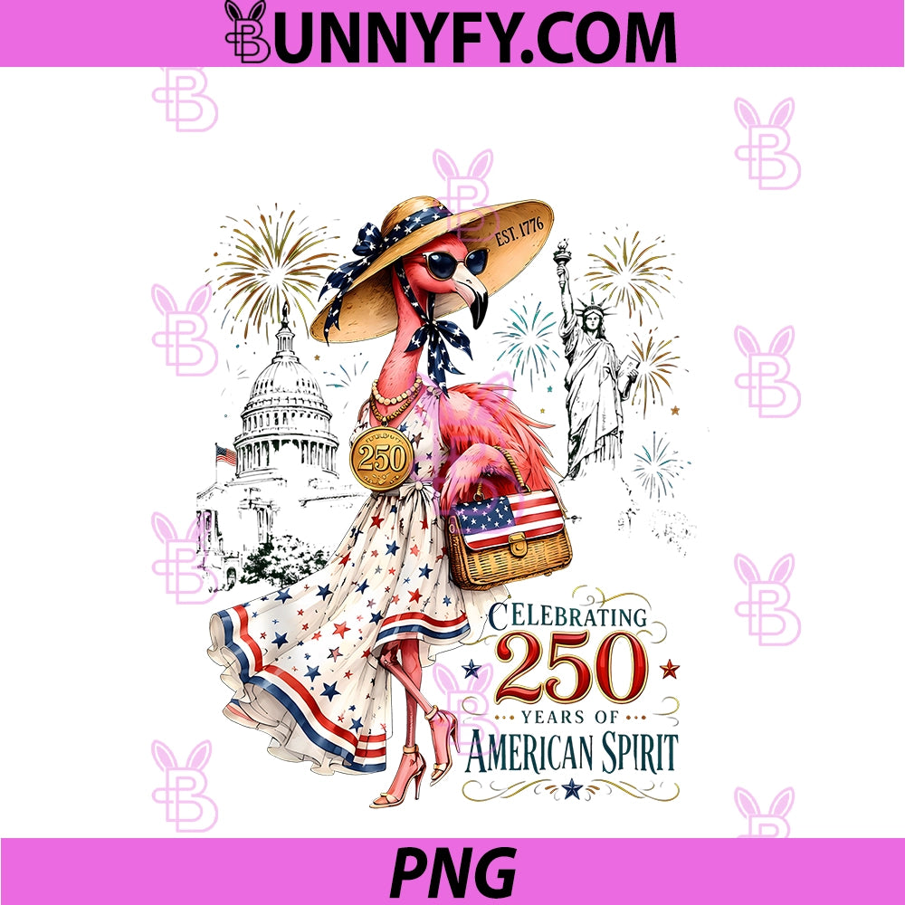 Patriotic Flamingo 250 Years PNG, American Spirit PNG