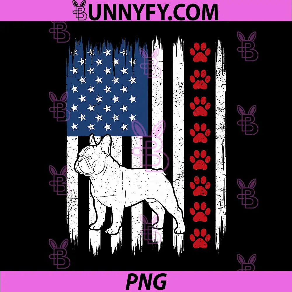 Patriotic French Bulldog American Flag PNG, Dog 4th of July PNG