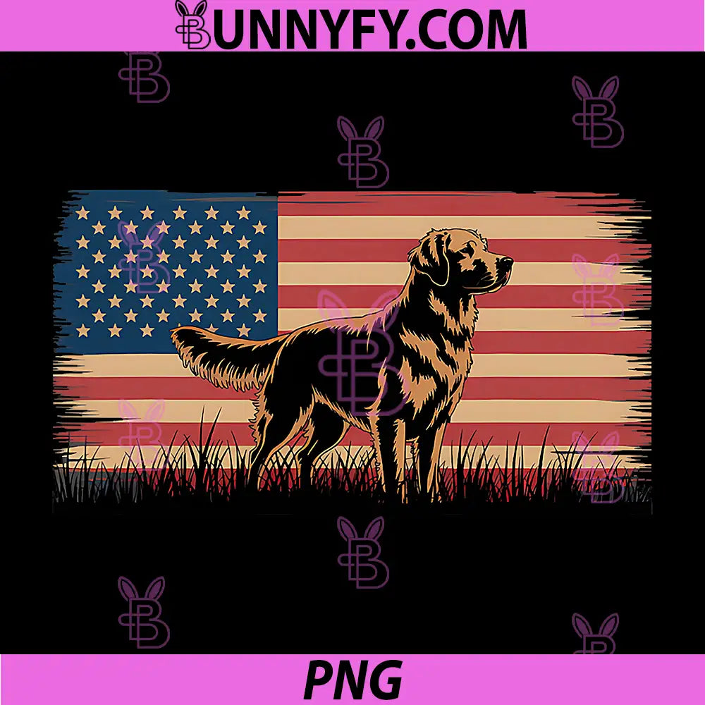 Patriotic Golden Retriever PNG, American Flag Dog PNG
