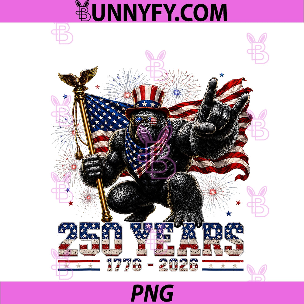 Patriotic Gorilla 250 Years PNG, 1776 2026 4th Of July Men Boys PNG