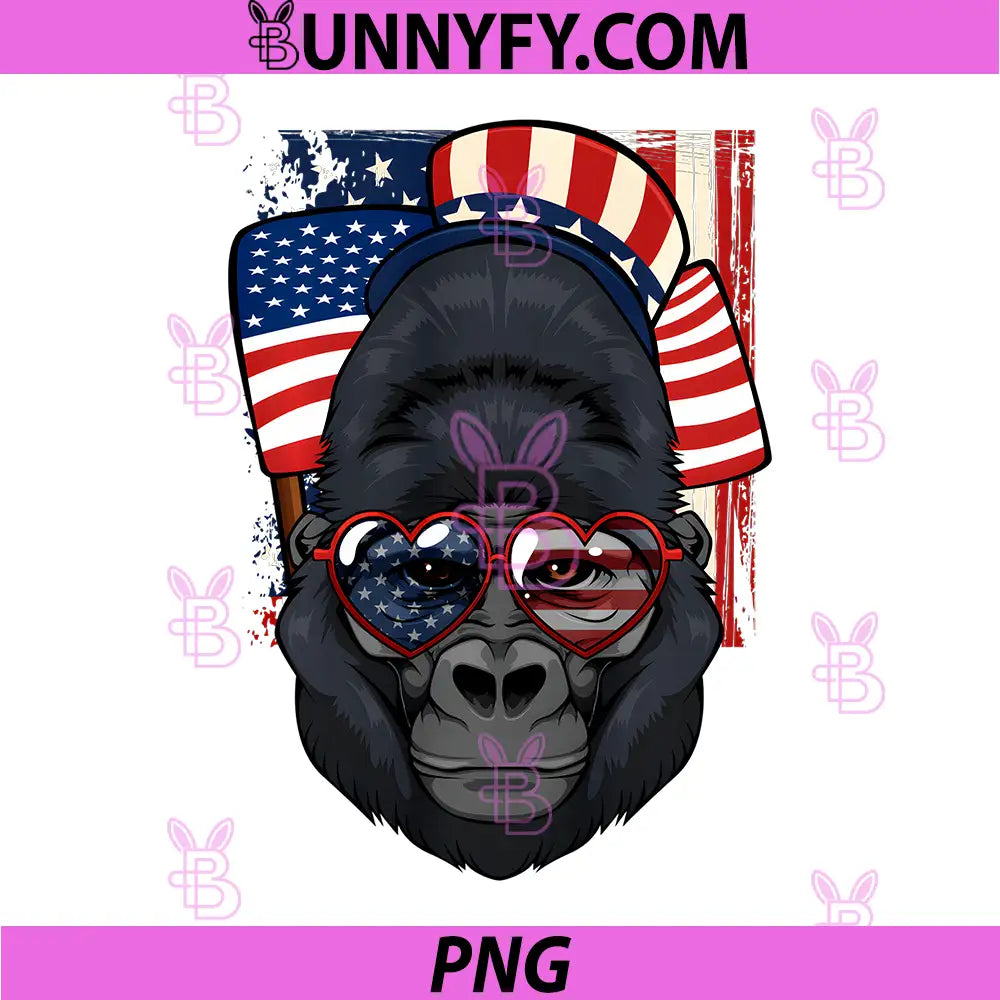 Patriotic Gorilla 4th of July USA PNG, American Flag Sunglasses PNG