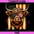 Patriotic Highland Cow USA Flag PNG, 4th of July Performance PNG