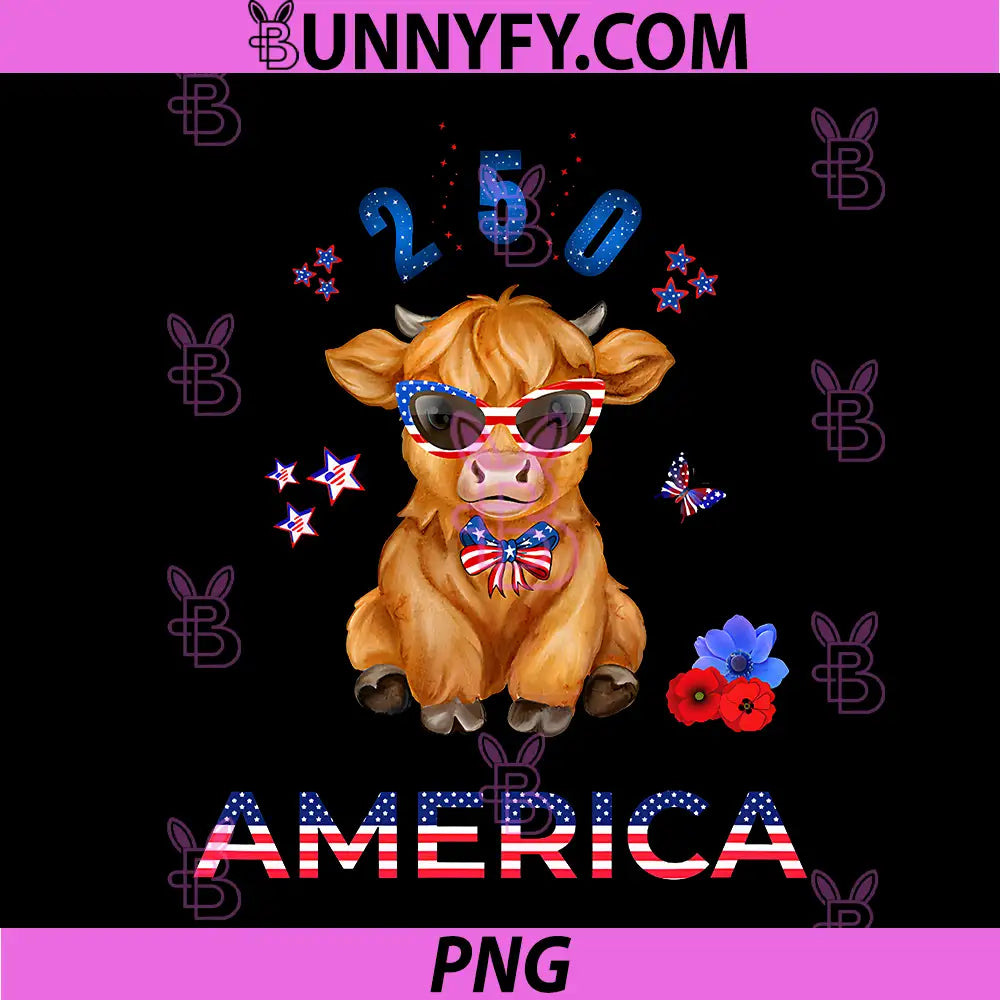 Patriotic Mini Cow PNG, Highland Cow PNG