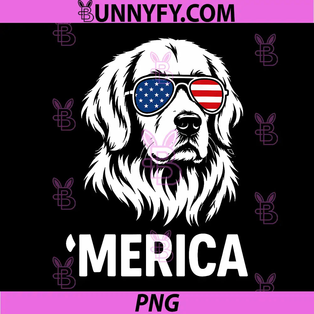 Patriotic Miniature Golden PNG, Retriever Dog Merica 4th of July PNG