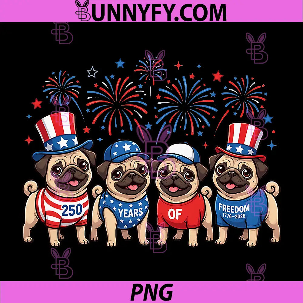 Patriotic Pug Dogs USA 250th PNG, Anniversary Fourth of July PNG