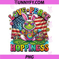 Patriotic Retro Easter Frog PNG, Bunny Ears Love Peace Hoppiness PNG