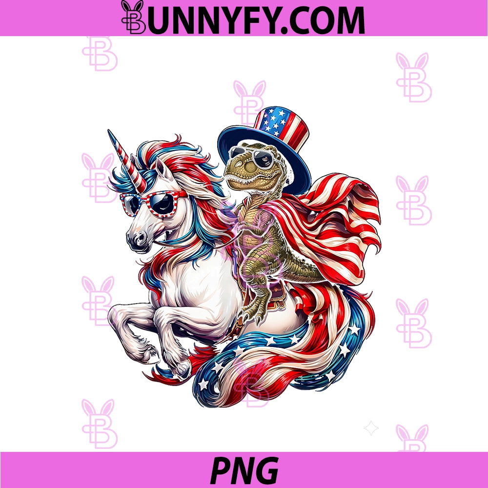 Patriotic T-Rex Riding Unicorn PNG, American Flag 4th Of July PNG