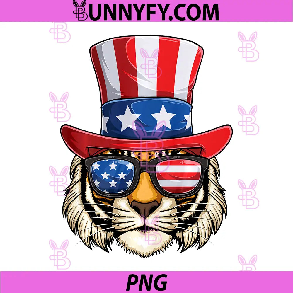 Patriotic Tiger USA American Flag PNG, Funny 4th of July Tiger PNG 