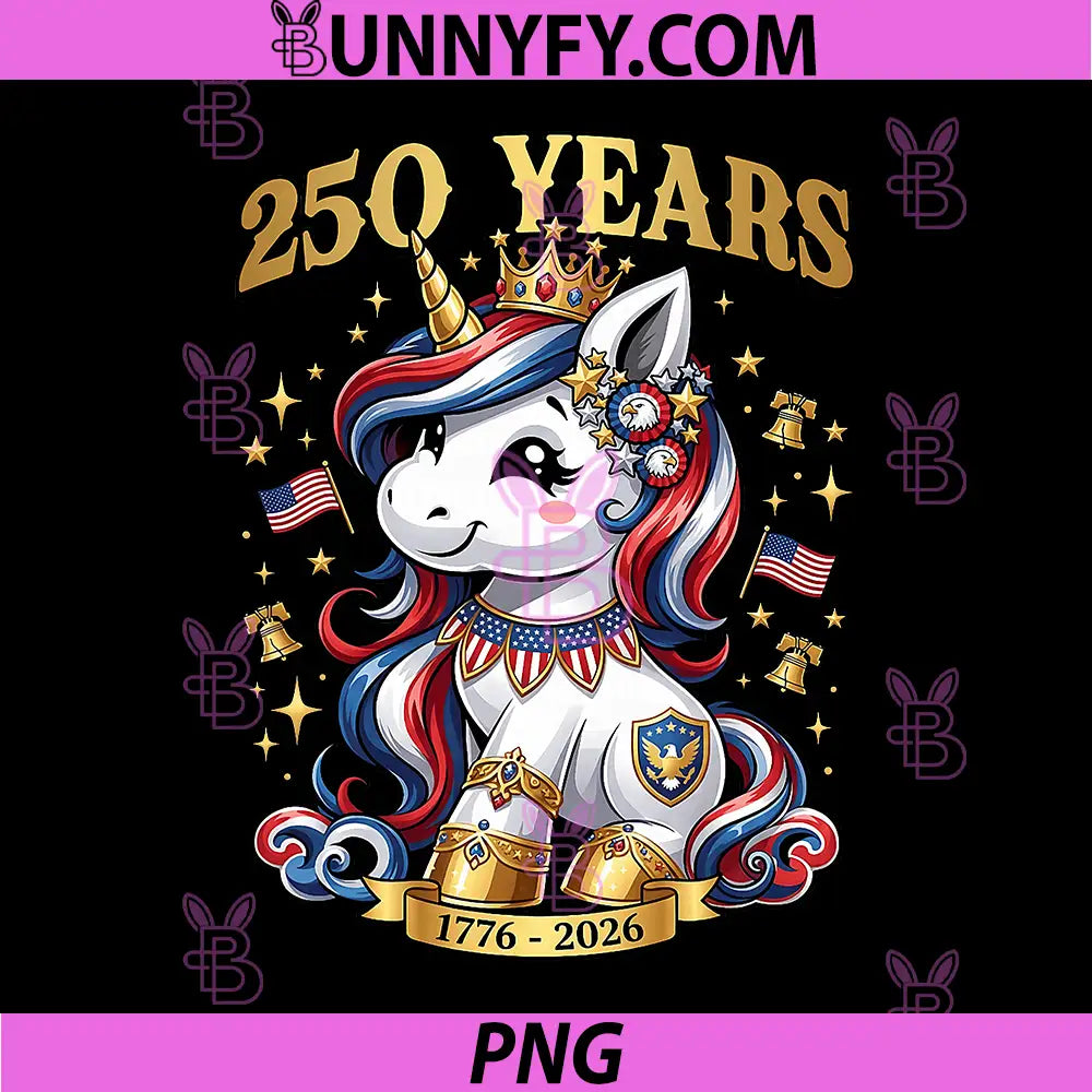 Patriotic USA Unicorn 250 Years PNG, 1776 2026 4th of July PNG