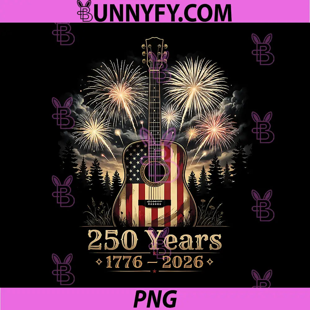 Patriotic US Flag Guitar 250 Years PNG, USA Anniversary 1776 2026 PNG