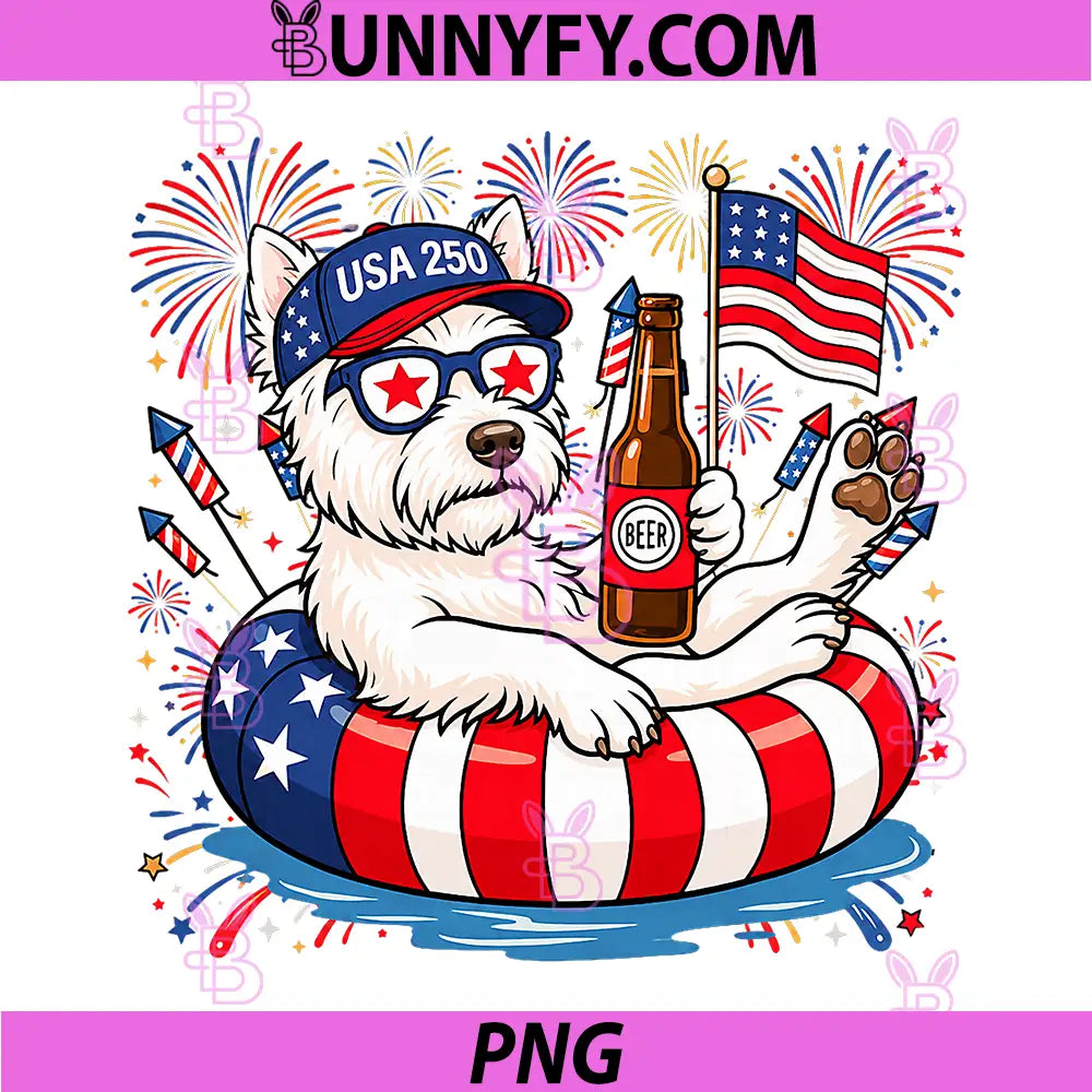 Patriotic Westie Dog 4th of July PNG, USA 250 Years Dog Lover PNG