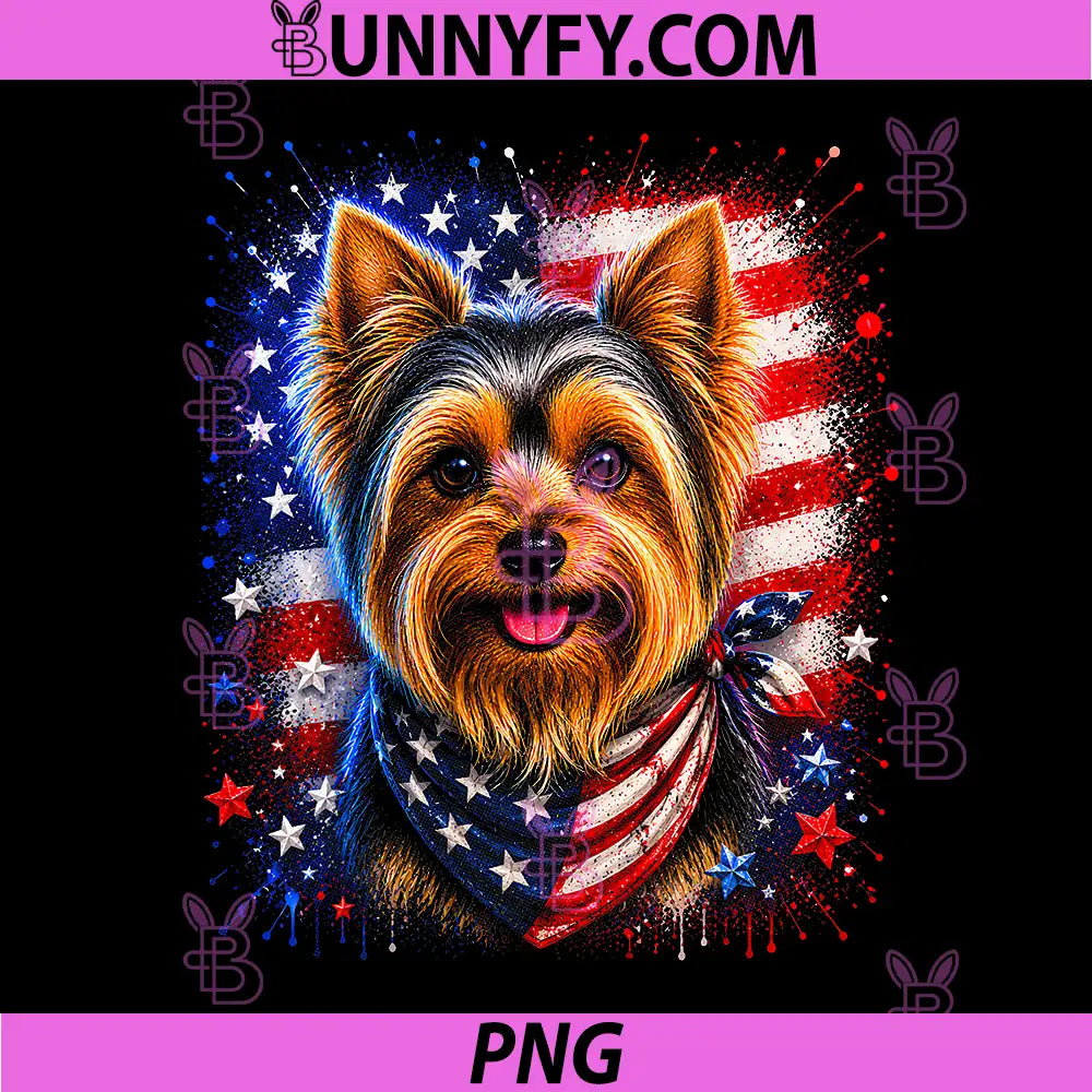 Patriotic Yorkshire Terrier PNG, American Flag Fourth of July Dog PNG