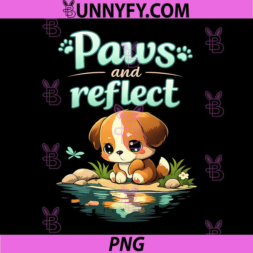 Paws and Reflect Kawaii PNG, Chibi Puppy Pond Graphic PNG
