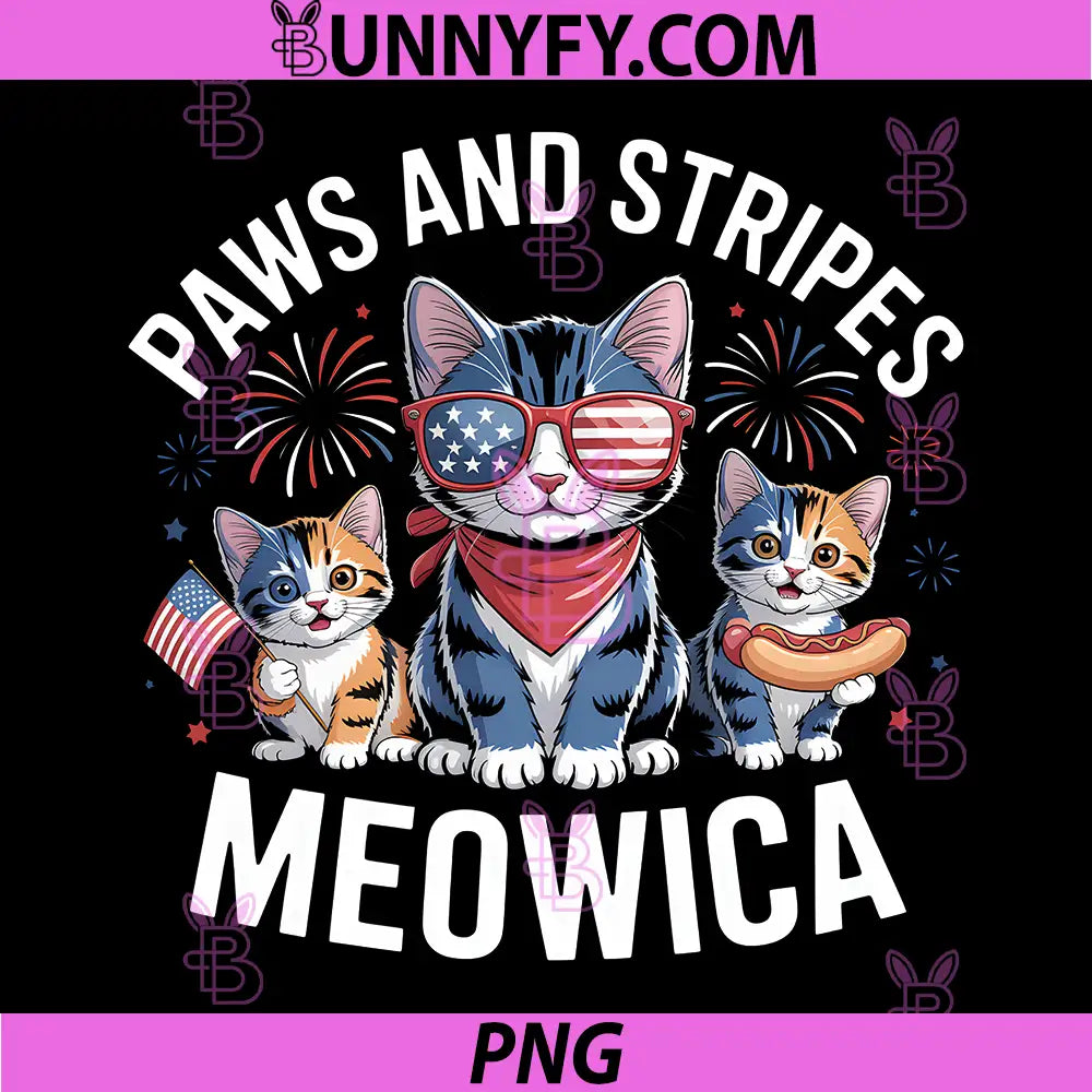 Paws and Stripes Meowica PNG, Fourth of July Cats PNG