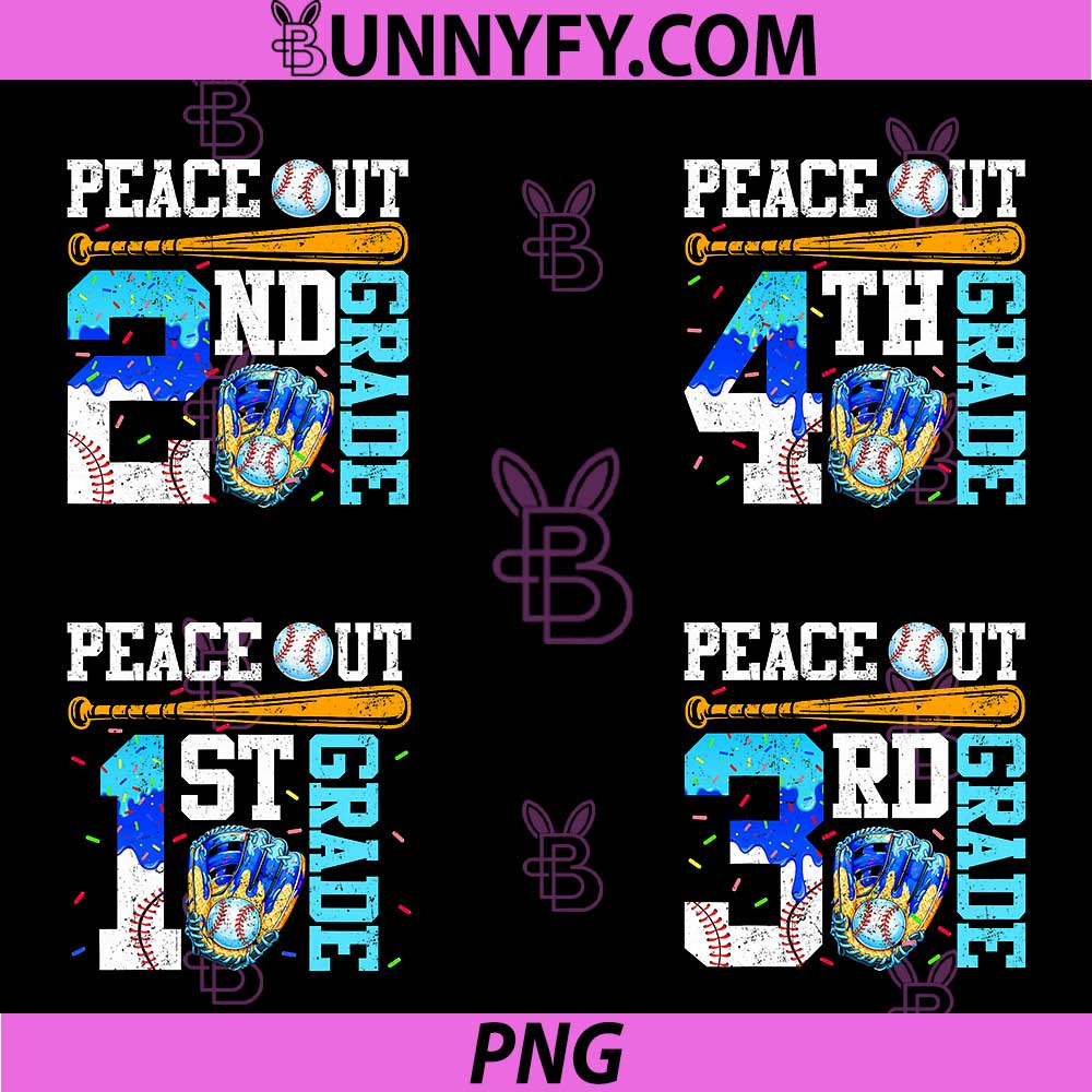 Peace Out 1st Grade First Bundle PNG, Baseball Graduation Last Day PNG