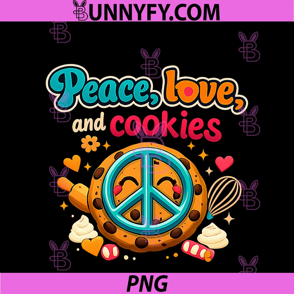 Peace Love And Cookies Retro PNG, 70s Cookie Graphic PNG