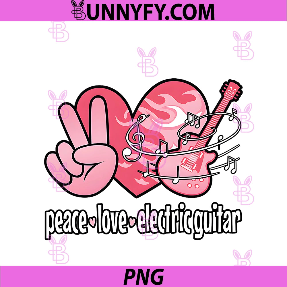 Peace Love Electric Guitar Cute PNG, Pink Guitarist PNG