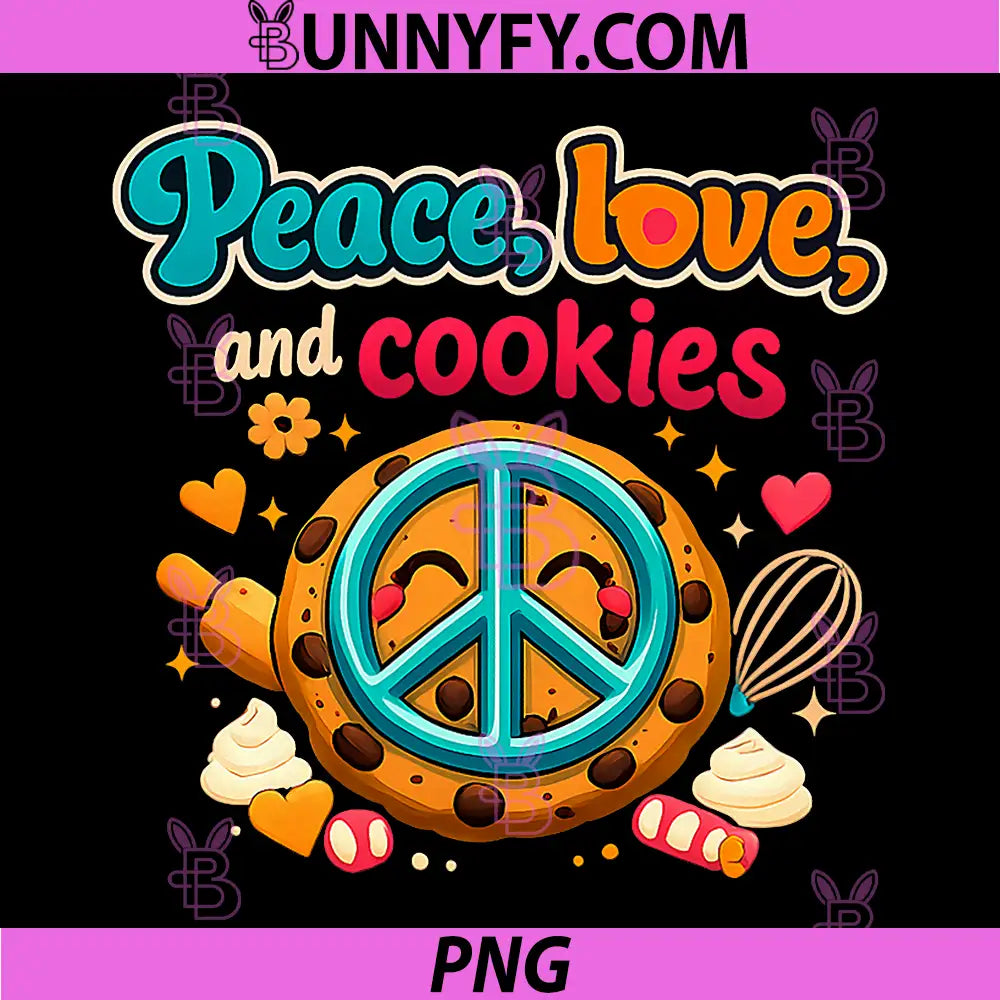 Peace Love and Cookies PNG, Retro 70s Cookie Graphic PNG