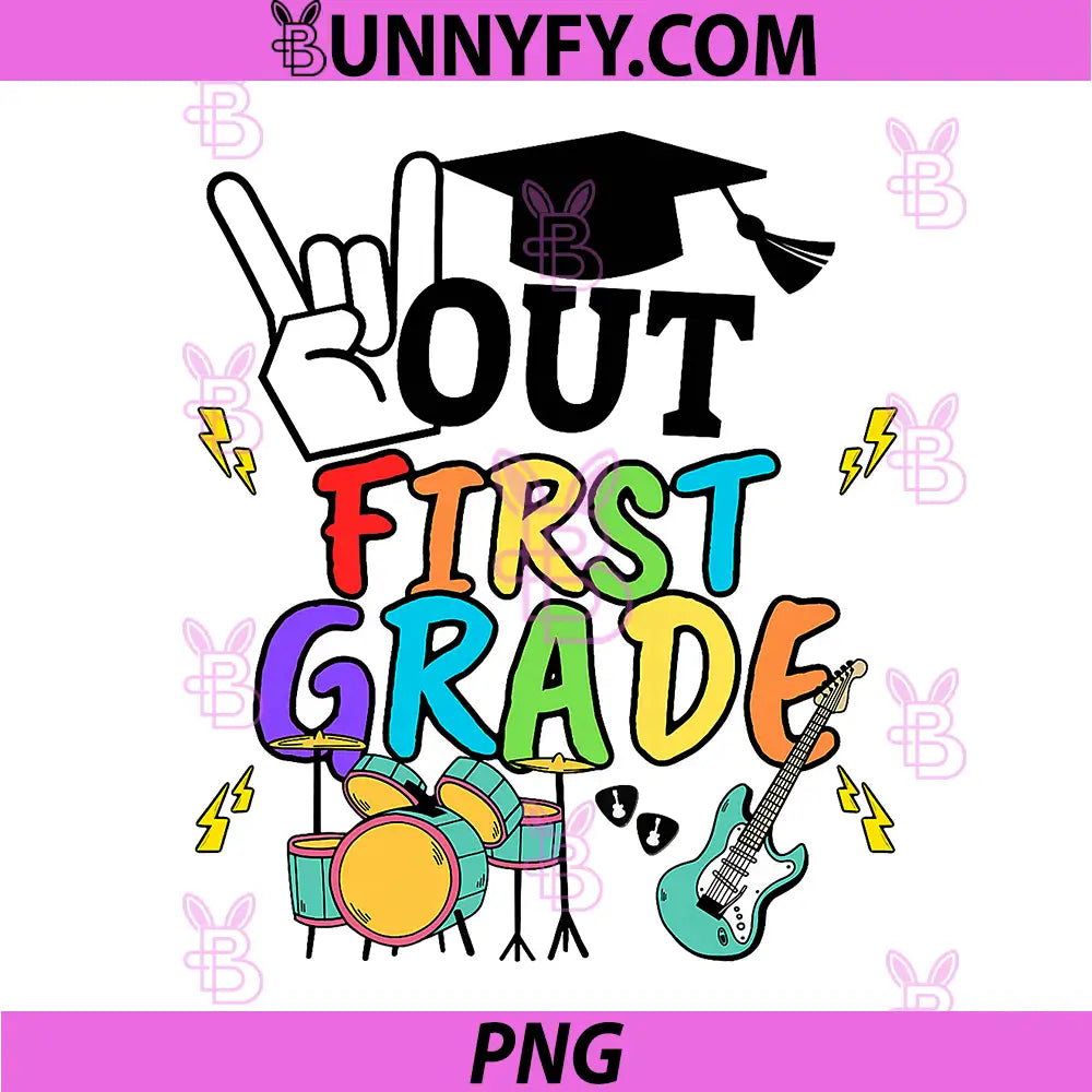 Peace Out First Grade PNG, Last Day of School Band Graduation PNG