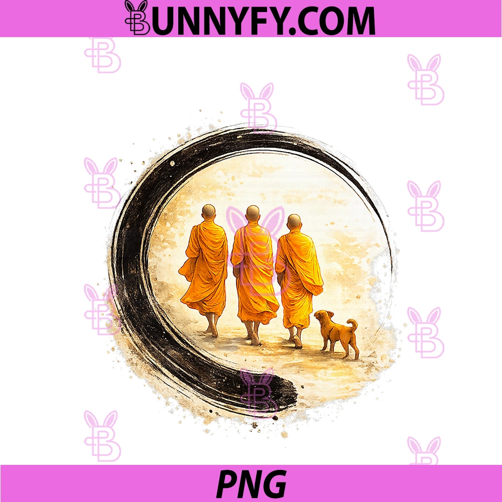 Peace Walking Monks PNG, Minimalist Mindfulness Zen Art PNG