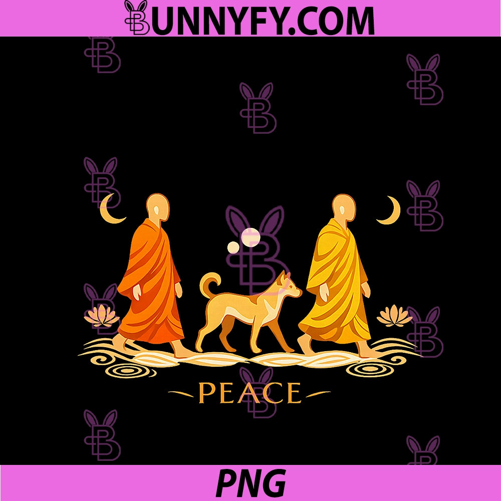 Peace Walking Monks & Dog PNG, Minimalist Zen Art PNG