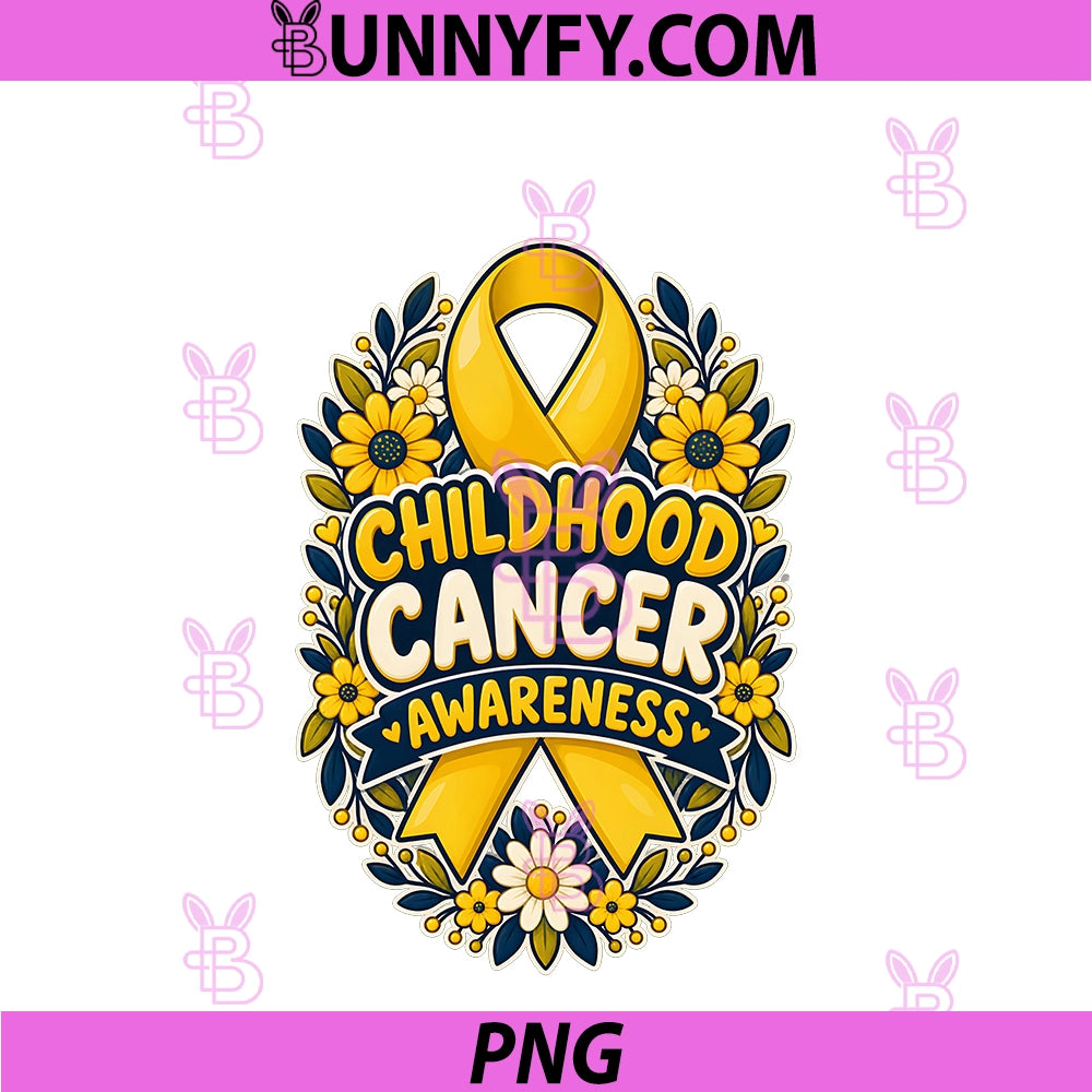 Pediatric Cancer Awareness PNG, Yellow Ribbon Floral Wreath Supp PNG