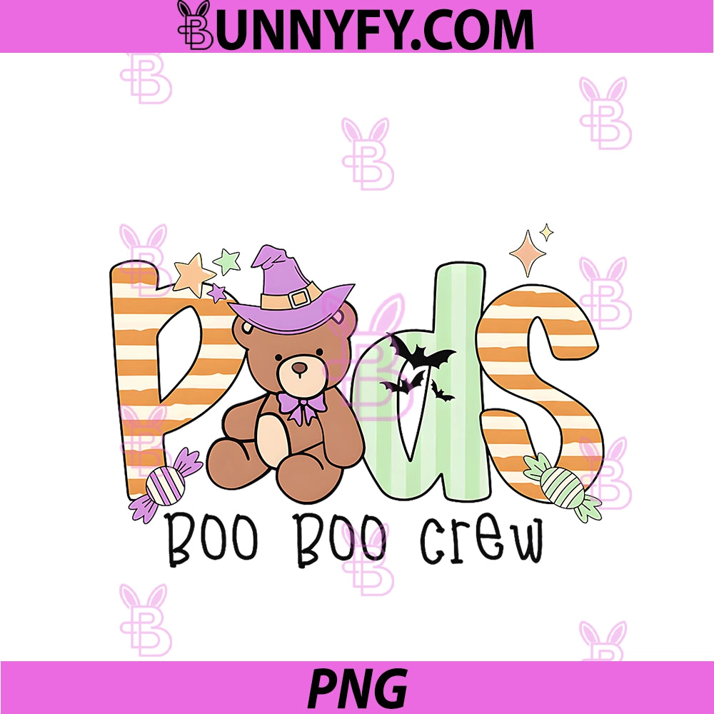 Peds Crew Halloween Cute Bear Pediatric Nurse PNG, Boo Boo Crew PNG
