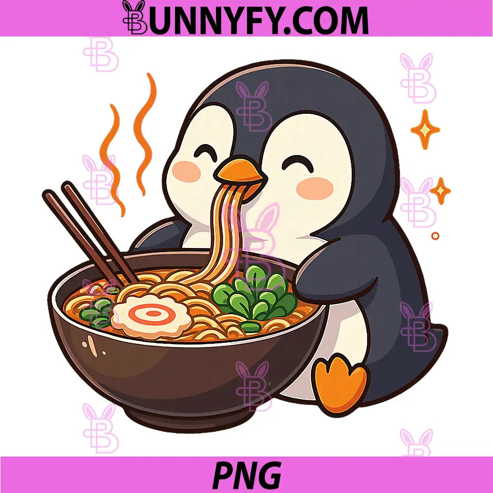 Penguin with Noodles PNG, Ramen Kawaii Penguin PNG
