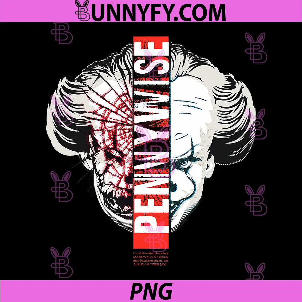Pennywise Horror Clown Graphic Split PNG, Face Design PNG