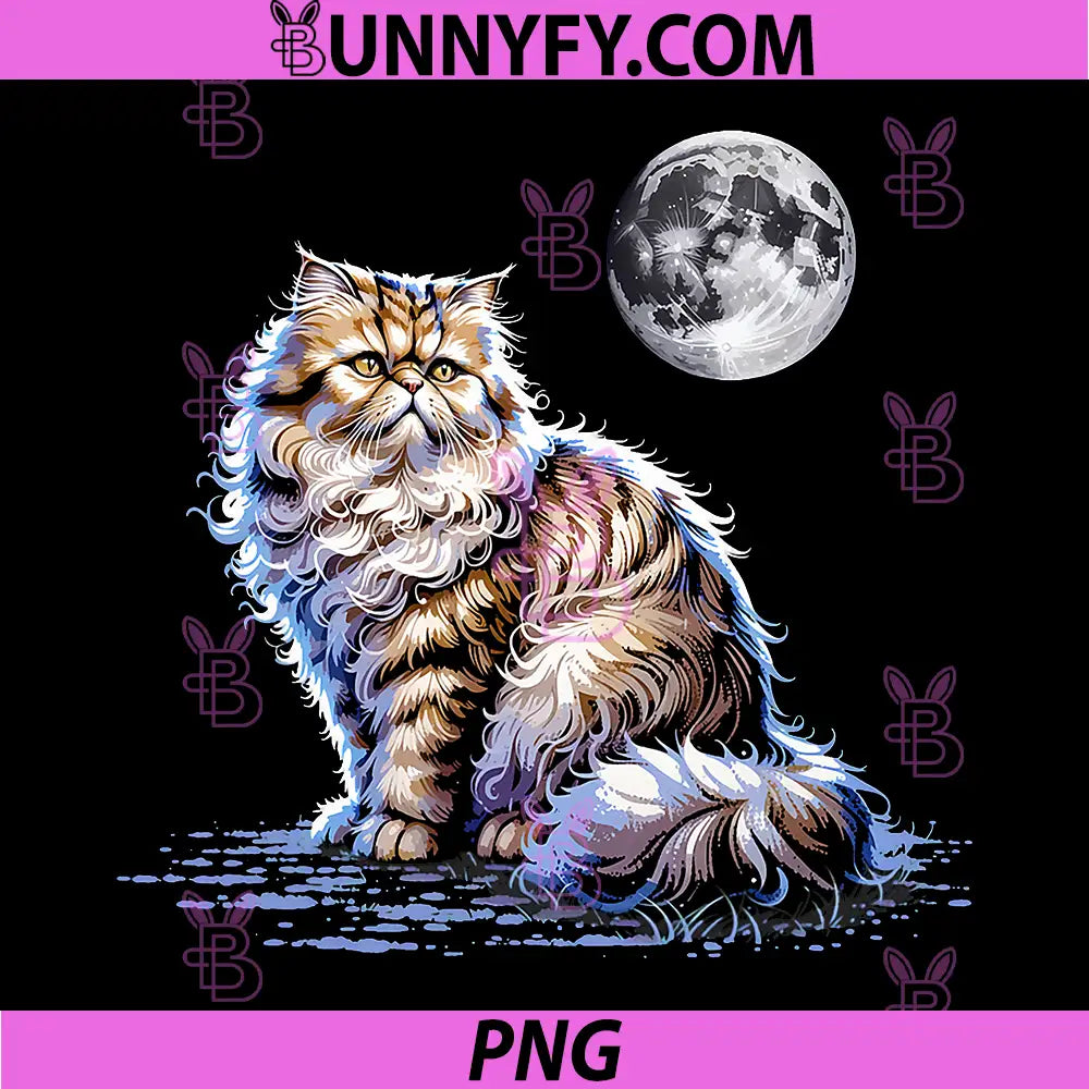 Persian Cat Full Moon PNG, Rooftop Night Guardian PNG