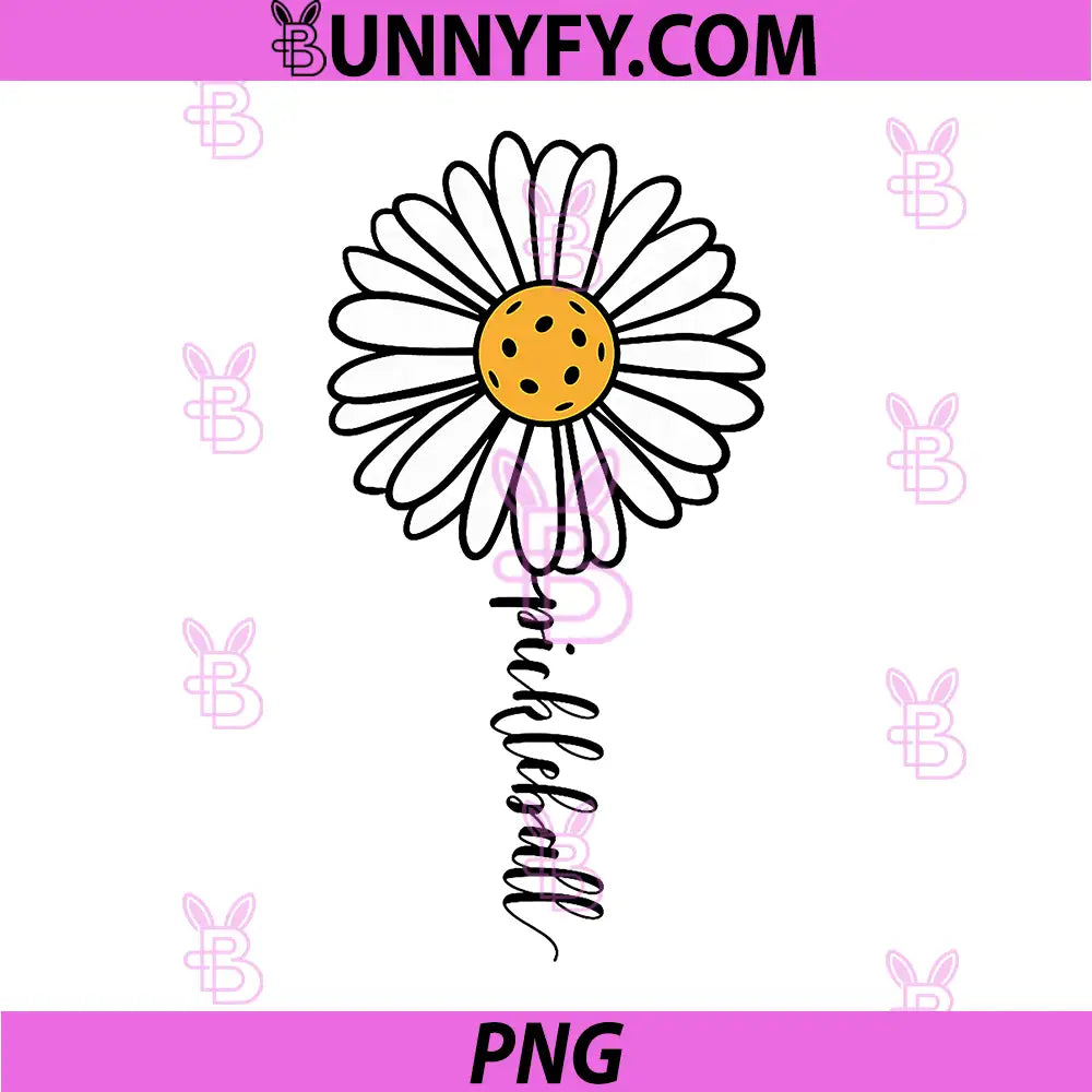 Pickleball Daisy Flower Illustration PNG, Cute Pickleball Floral Line Art PNG