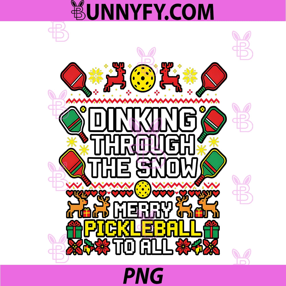 Pickleball Ugly PNG, Christmas Sweater Dinking Through The Snow PNG
