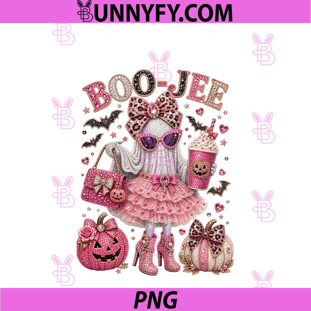 Pink Boo-JEE Leopard Bow PNG, Halloween Women Girls Boo JEE Ghost PNG